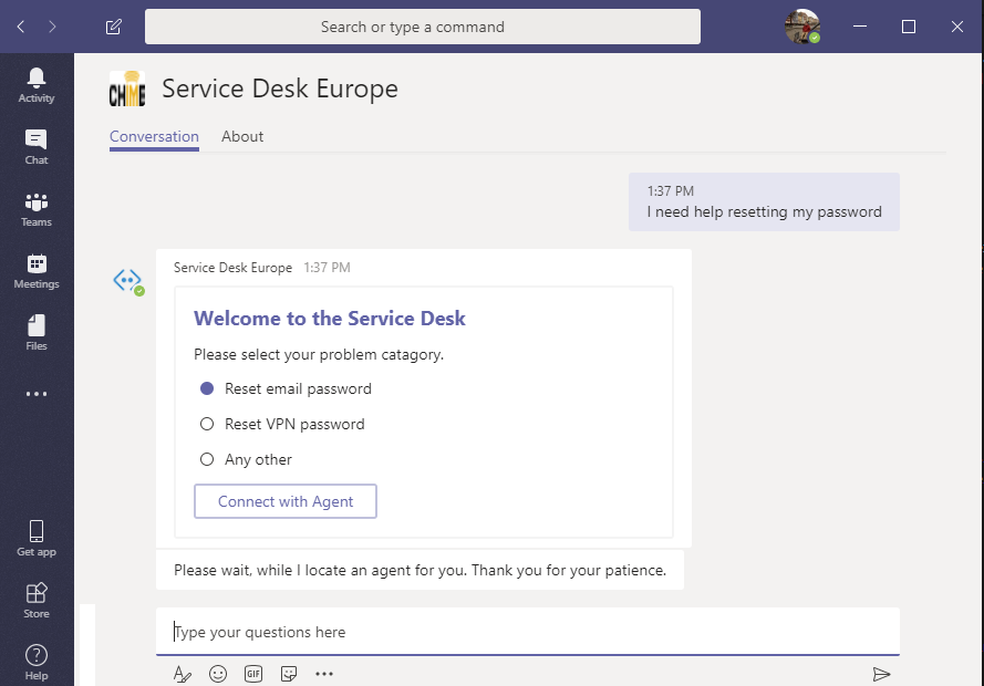 Chime for Microsoft Teams Employee getting help