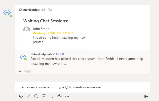 Chime for Microsoft Teams help desk agent view